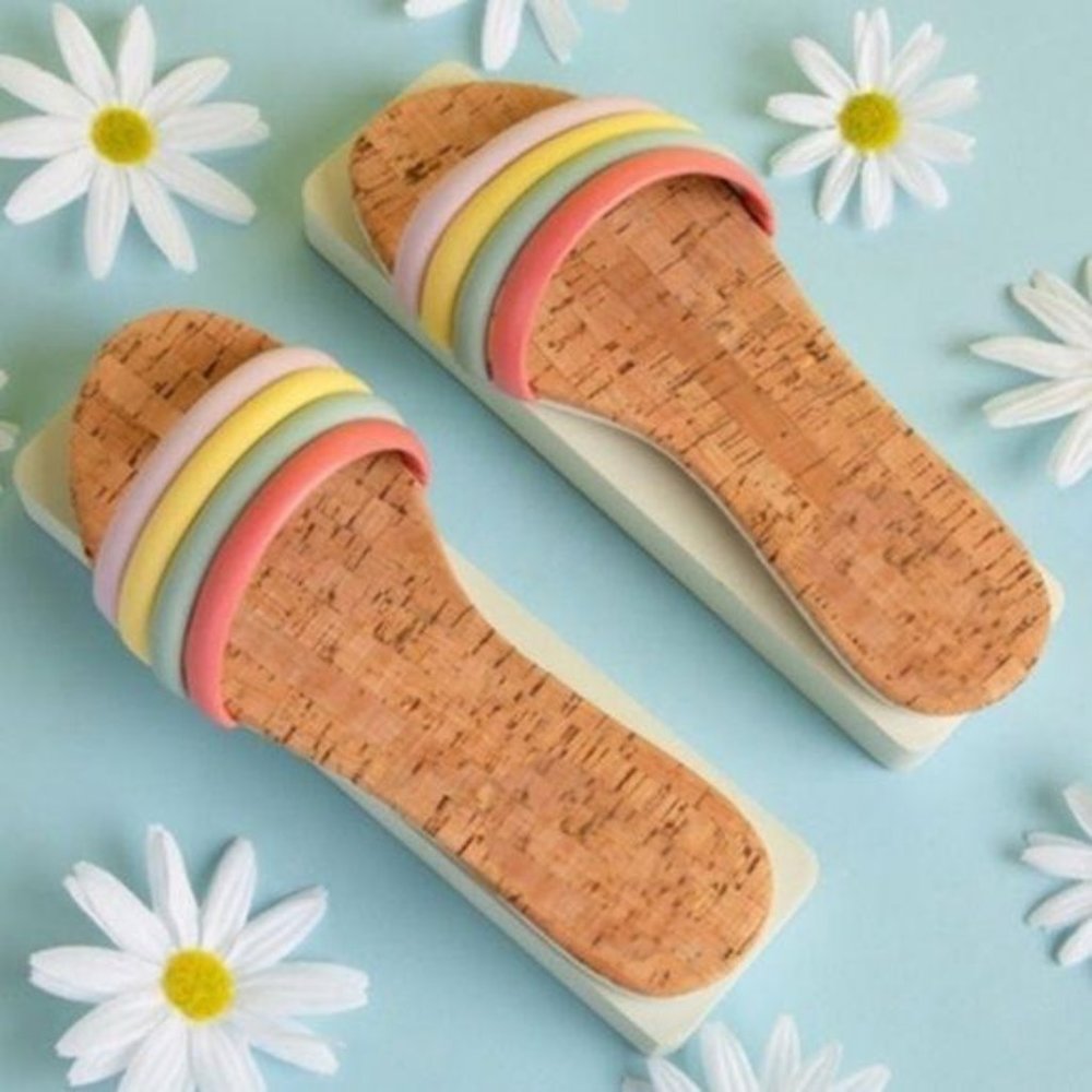 Puffy Strap Slide Sandals in Multi Pastel - Picture 2 of 4